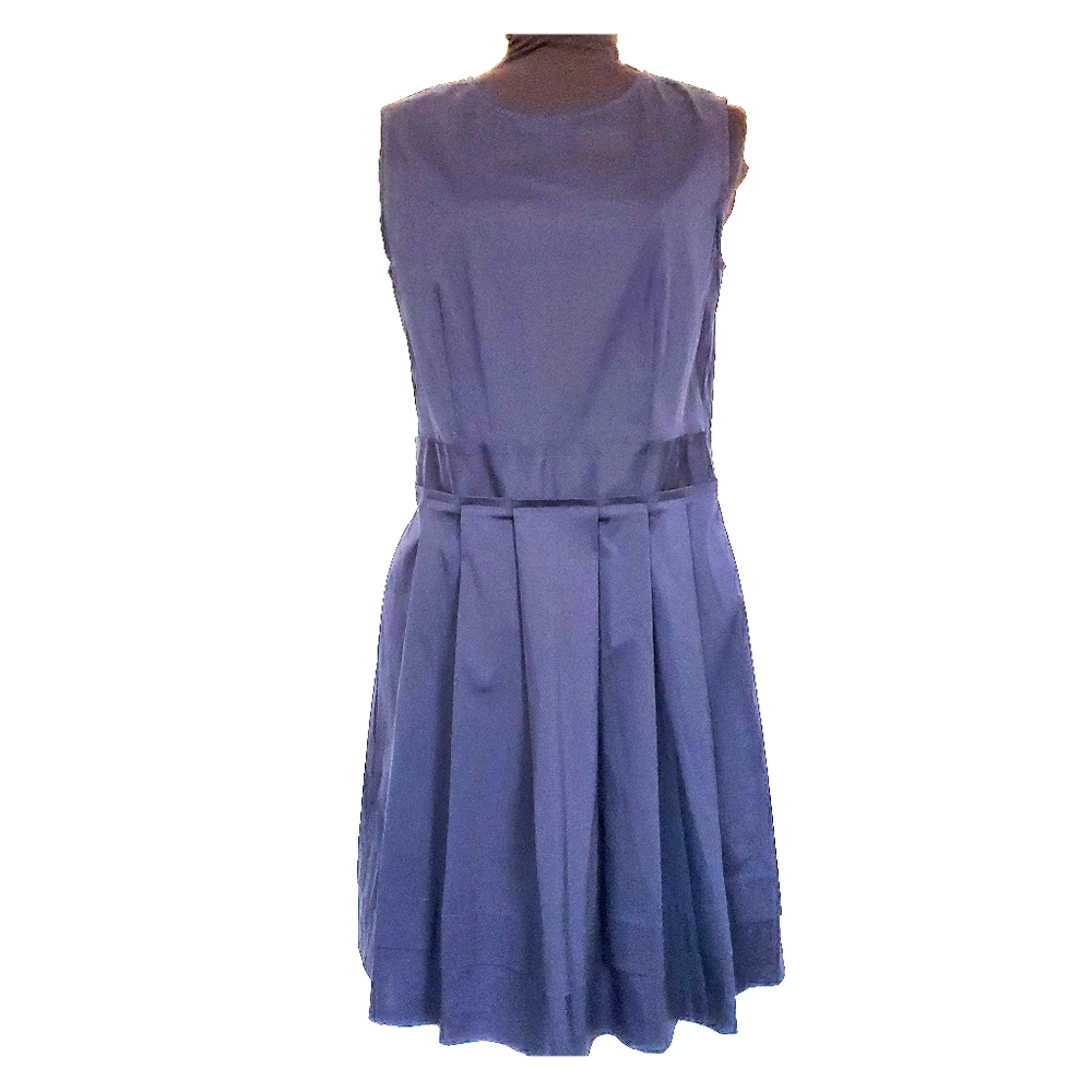 Theory Navy Blue Stretch Cotton Pleated Dress 6 - Picture 1 of 5